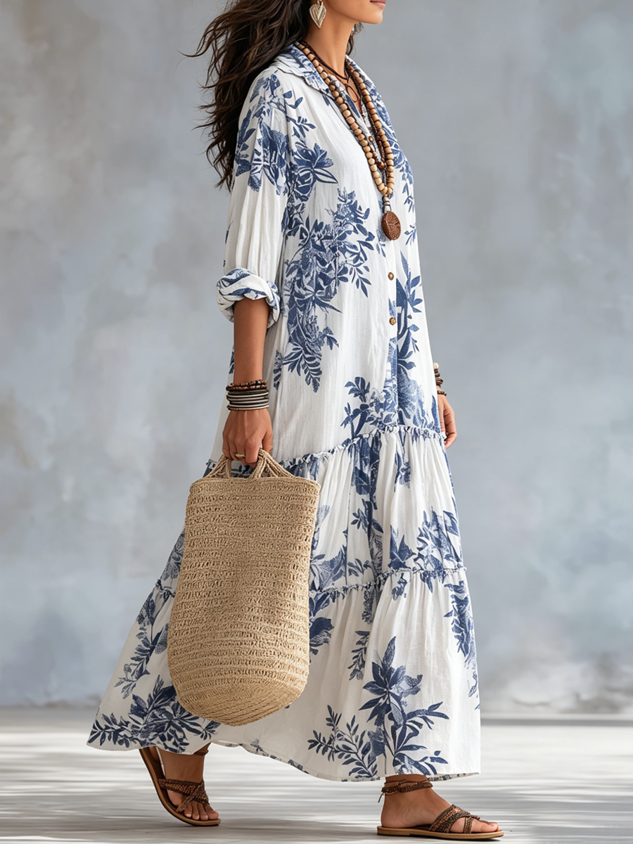 Dahlia™ | Bohemian Blue Floral Maxi Dress