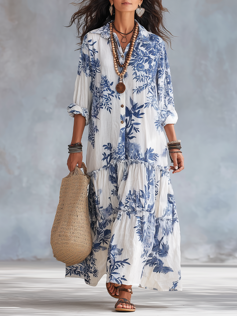 Dahlia™ | Bohemian Blue Floral Maxi Dress