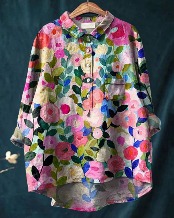 Women’s Floral Button Up Loose Long Sleeve Blouse