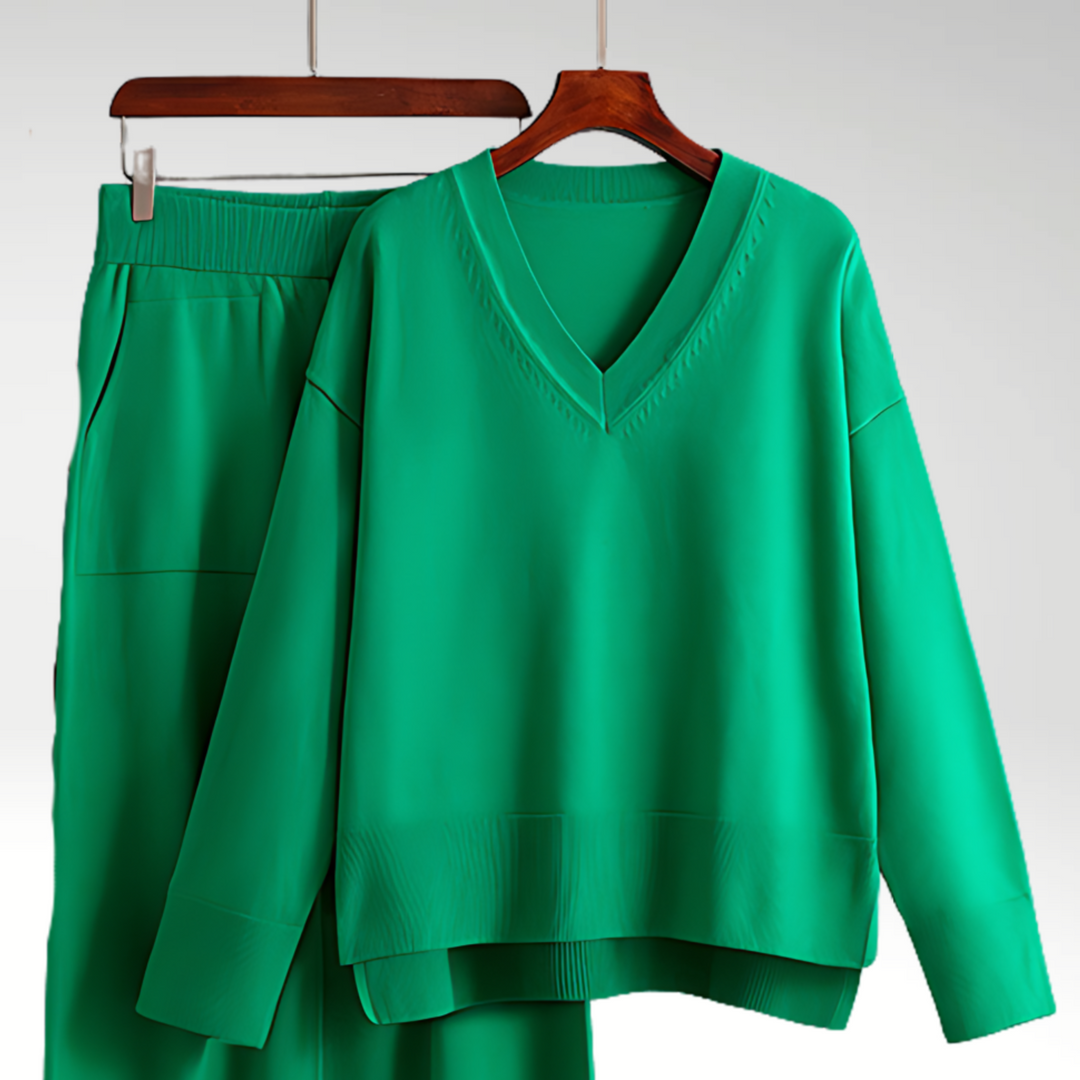 Carol | Elegant V-Neck Luxe Two-Piece Set