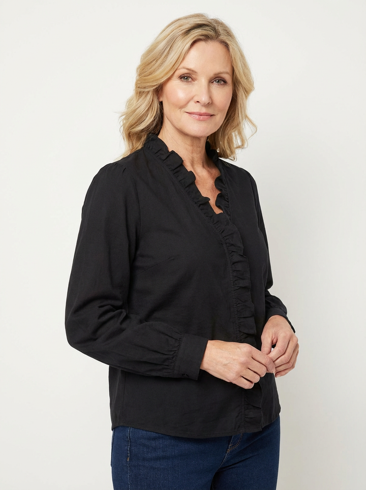 Maisie | Long Sleeve Blouse with Ruffled V-Neck
