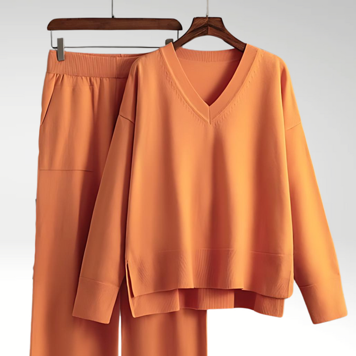 Carol | Elegant V-Neck Luxe Two-Piece Set
