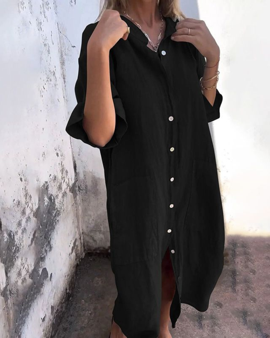 Alondra™ Cotton Linen Shirt Long Dress