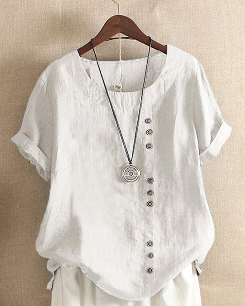Alina | Casual Button Detail Short Sleeve Top