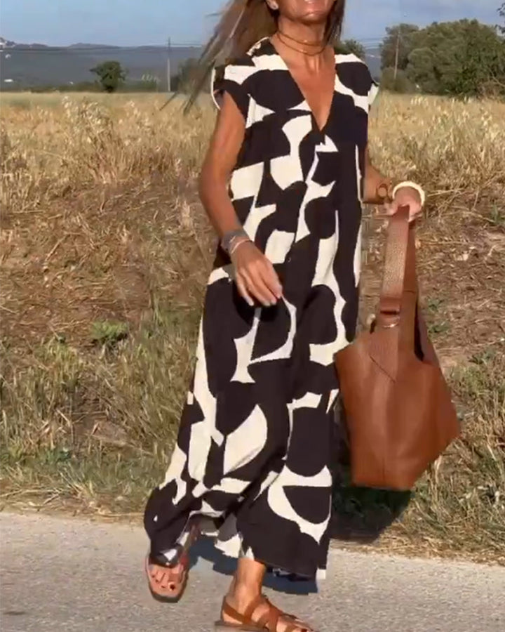 Victoria™ Elegant V-Neck Printed Dress