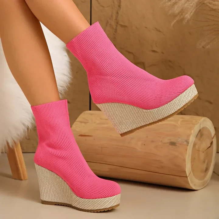 Elara | Knit Platform Wedge Boots