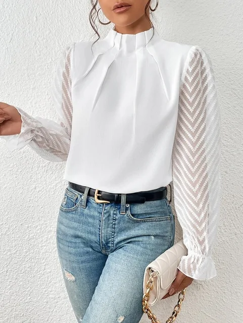 Elegant Half Turtleneck Ruffled Long Sleeve Blouse
