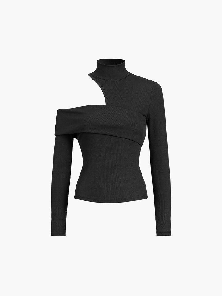 KAIA™ Asymmetrical High Neck Knit top