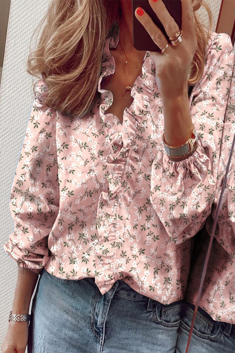 Women’s Ruffle V-Neck Long Sleeve Blouse