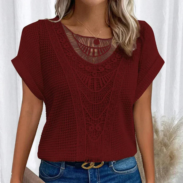 Women’s Crochet Detail Short Sleeve Casual Knit Top