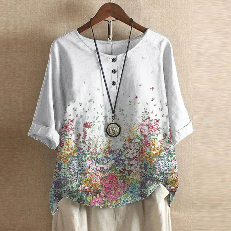 Women’s Vintage Floral Print Loose Fit Blouse