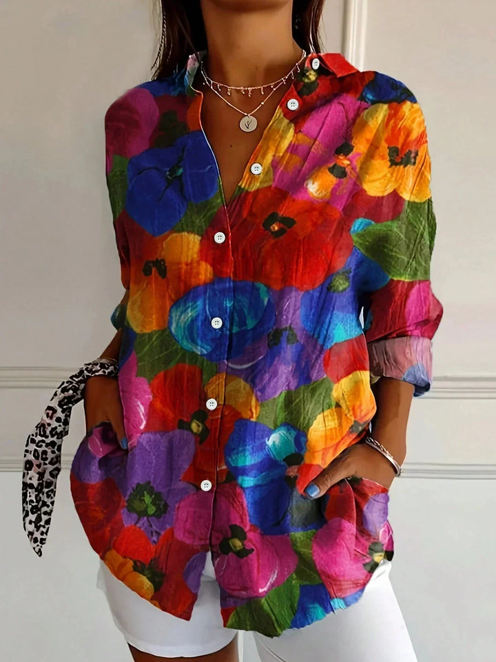 Women's Colorful Artistic Print Button-Up Blouse