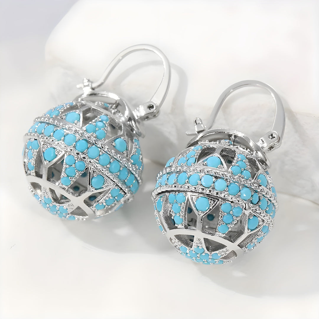 Turquoise Filigree Globe Drop Earrings