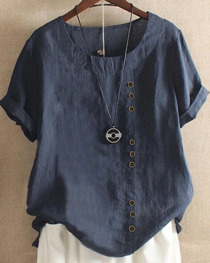 Alina | Casual Button Detail Short Sleeve Top