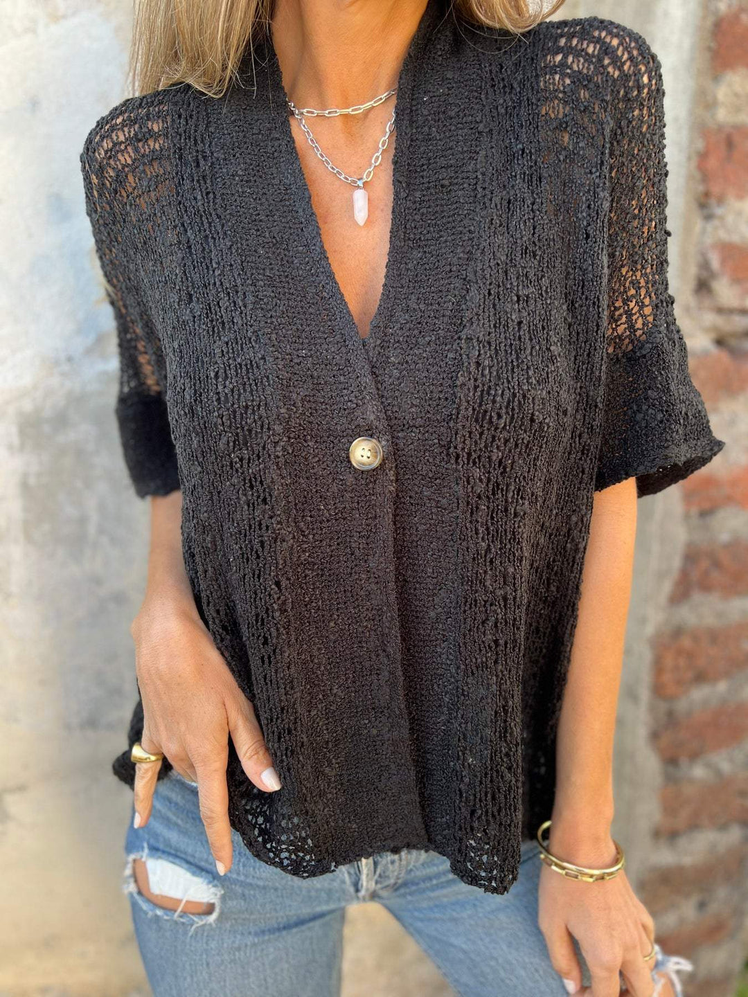 Liora | Lightweight Open-Knit Button Cardigan