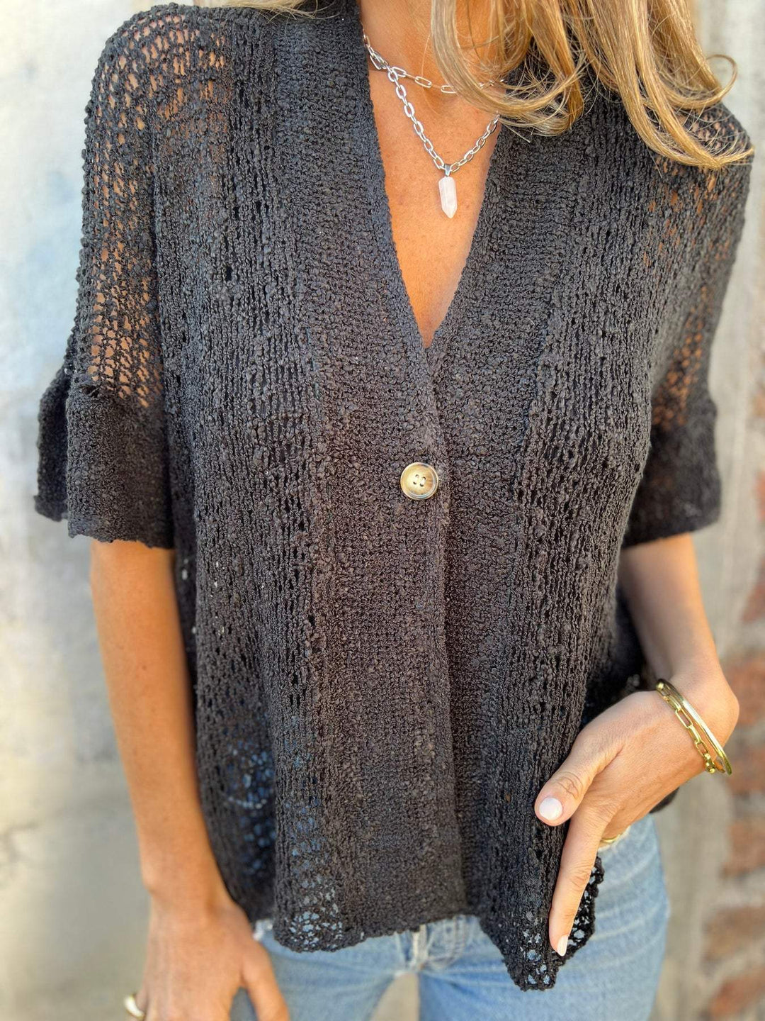 Liora | Lightweight Open-Knit Button Cardigan