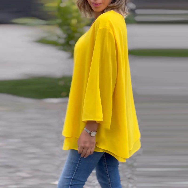 Katie | Luxe Chiffon Zipper Top With V-Neck