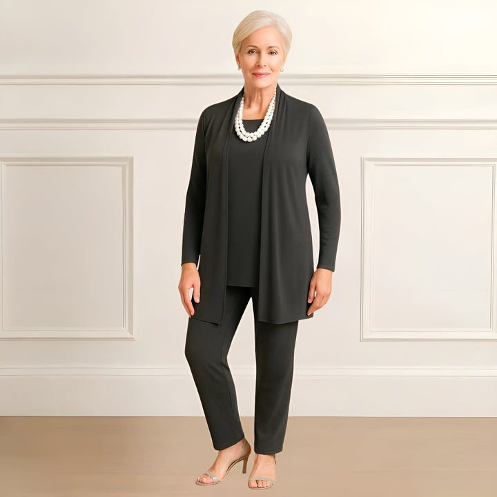 Women's Three-Piece Set  |  Long Sleeve Top Open Cardigan Pants