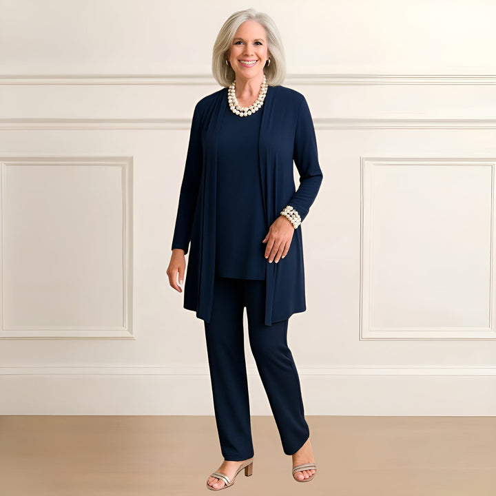 Women's Three-Piece Set  |  Long Sleeve Top Open Cardigan Pants